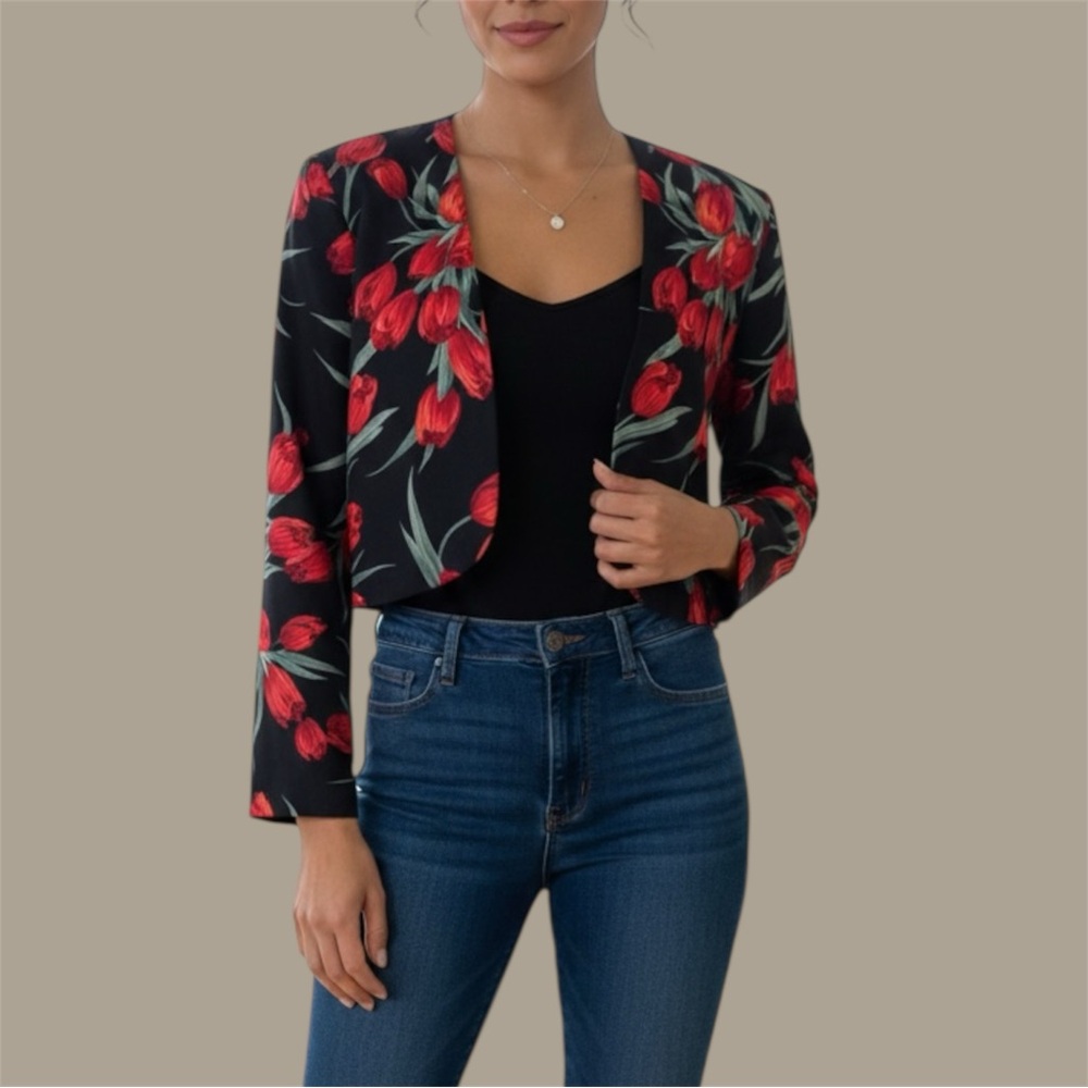 Vtg Leslie Fay Tulip Print Shrug‎ Jacket Top Sz 14P